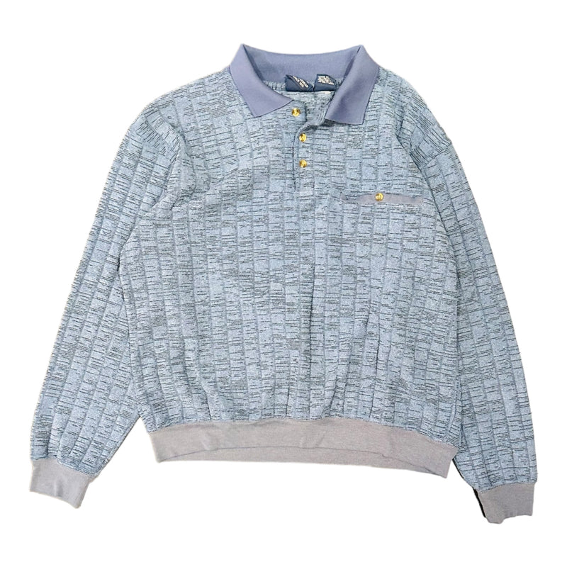 90's John Blair Terry Cloth Collared Sweater - Blue - OCL