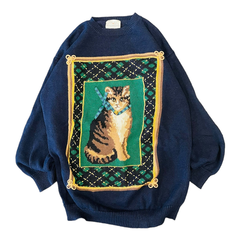 1995 Susan Bristol Jaquard Cat Sweater - L - 2c