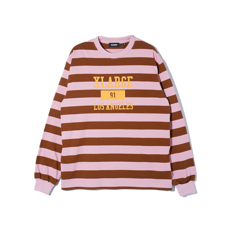 College Logo Striped L/S Tee - Pink - XLARGE
