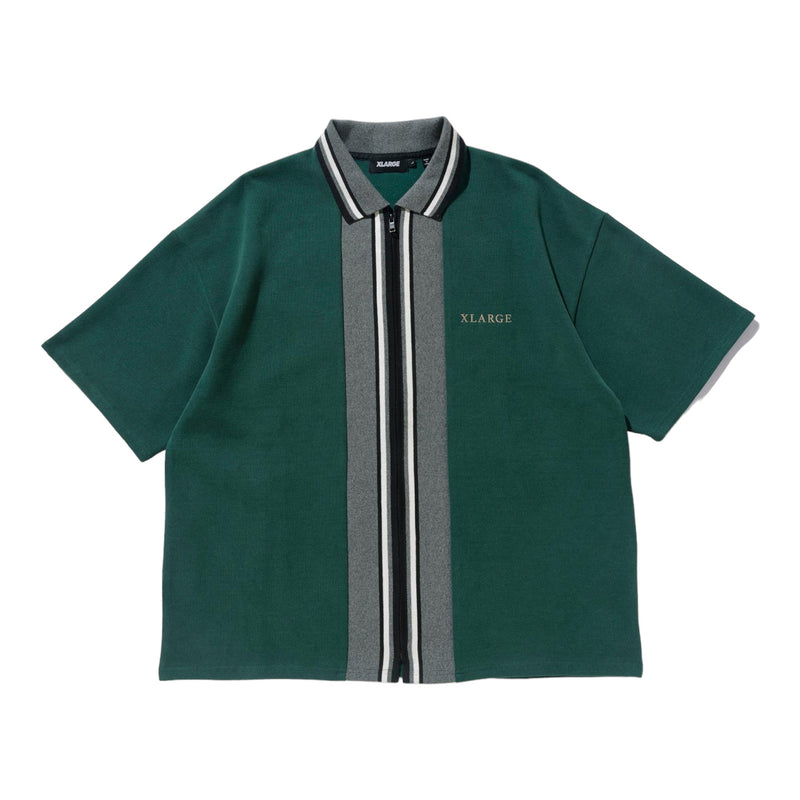 Knit Zip Up Shirt - Green - XLARGE